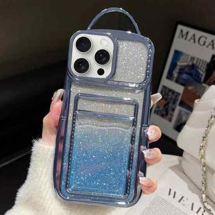 For iPhone 15 Pro Max Electroplated Card Slot Gradient Glitter Paper TPU Phone Case(Blue)