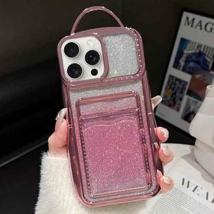 For iPhone 15 Pro Max Electroplated Card Slot Gradient Glitter Paper TPU Phone Case(Pink)