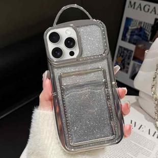 For iPhone 15 Pro Electroplated Card Slot Gradient Glitter Paper TPU Phone Case(Silver)