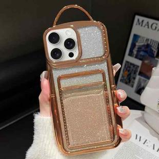 For iPhone 15 Pro Electroplated Card Slot Gradient Glitter Paper TPU Phone Case(Gold)
