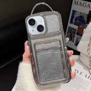 For iPhone 15 Electroplated Card Slot Gradient Glitter Paper TPU Phone Case(Silver)