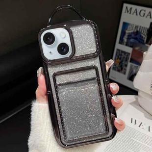 For iPhone 15 Electroplated Card Slot Gradient Glitter Paper TPU Phone Case(Black)