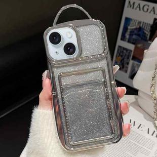 For iPhone 14 Plus Electroplated Card Slot Gradient Glitter Paper TPU Phone Case(Silver)