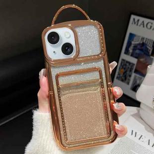 For iPhone 14 Electroplated Card Slot Gradient Glitter Paper TPU Phone Case(Gold)