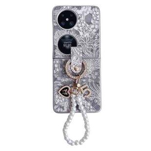 For Huawei Pocket 2 Embroidery Style Full Coverage Phone Case with Ring Bead Chain(Grey)