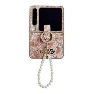 For Huawei Pura X Embroidery Style Full Coverage Phone Case with Ring Bead Chain(Orange)