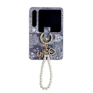 For Huawei Pura X Embroidery Style Full Coverage Phone Case with Ring Bead Chain(Blue)