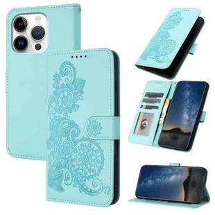 For iPhone 16 Pro Datura Flower Embossed Flip Leather Phone Case(Light Blue)