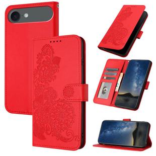 For iPhone 17 Air Datura Flower Embossed Flip Leather Phone Case(Red)