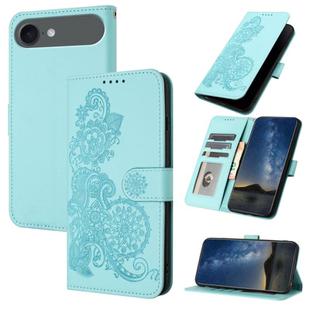 For iPhone 17 Air Datura Flower Embossed Flip Leather Phone Case(Light Blue)