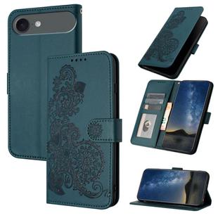 For iPhone 17 Air Datura Flower Embossed Flip Leather Phone Case(Dark Green)