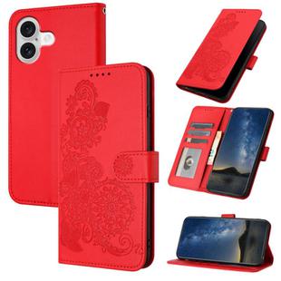For iPhone 17 Datura Flower Embossed Flip Leather Phone Case(Red)