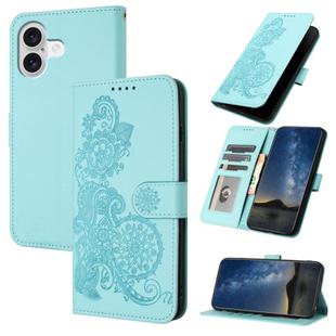 For iPhone 17 Datura Flower Embossed Flip Leather Phone Case(Light Blue)