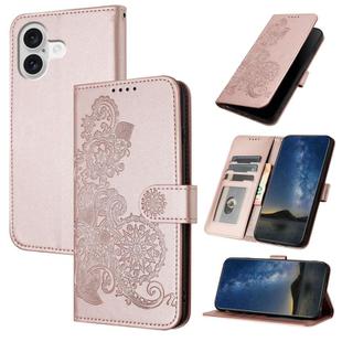 For iPhone 17 Datura Flower Embossed Flip Leather Phone Case(Rose Gold)
