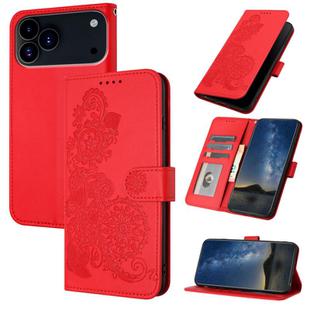 For iPhone 17 Pro Max Datura Flower Embossed Flip Leather Phone Case(Red)