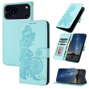 For iPhone 17 Pro Max Datura Flower Embossed Flip Leather Phone Case(Light Blue)