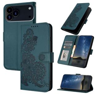 For iPhone 17 Pro Max Datura Flower Embossed Flip Leather Phone Case(Dark Green)