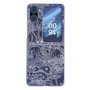 For OPPO Find N2 Flip Embroidery Style Full Coverage Phone Case(Blue)