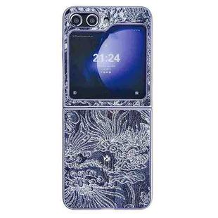 For Samsung Galaxy Z Flip5 Embroidery Style Full Coverage Phone Case(Blue)