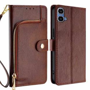 For Motorola Moto G34 5G Zipper Bag Leather Phone Case(Brown)