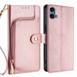 For Motorola Moto G34 5G Zipper Bag Leather Phone Case(Rose Gold)