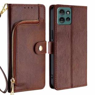 For Motorola Edge 50 5G Zipper Bag Leather Phone Case(Brown)