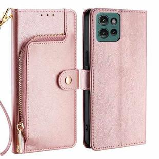 For Motorola Edge 50 5G Zipper Bag Leather Phone Case(Rose Gold)