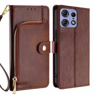 For Motorola Edge 50 Pro 5G Zipper Bag Leather Phone Case(Brown)