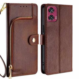 For Motorola Edge 50 Fusion 5G Zipper Bag Leather Phone Case(Brown)