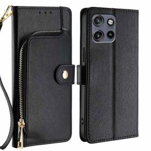 For Motorola Edge 50 Neo 5G Zipper Bag Leather Phone Case(Black)