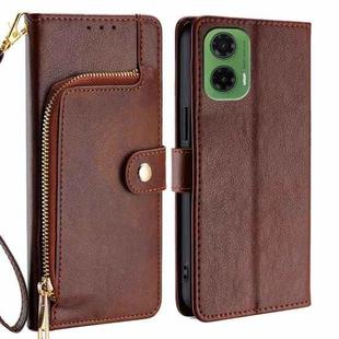 For Motorola Moto G35 5G Zipper Bag Leather Phone Case(Brown)