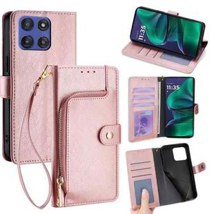 For Motorola Moto G Stylus 5G 2025 Zipper Bag Leather Phone Case(Rose Gold)
