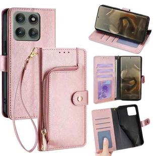 For Motorola Edge 60 Pro 5G Zipper Bag Leather Phone Case(Rose Gold)