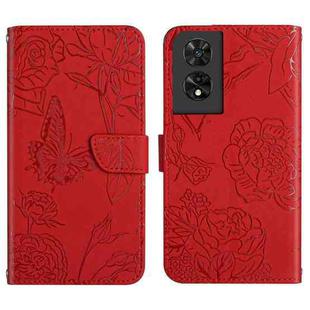 For TCL 50 SE/40 NxtPaper 4G HT03 Skin Feel Butterfly Embossed Flip Leather Phone Case(Red)