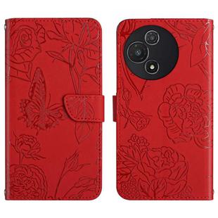 For TCL 60 5G HT03 Skin Feel Butterfly Embossed Flip Leather Phone Case(Red)
