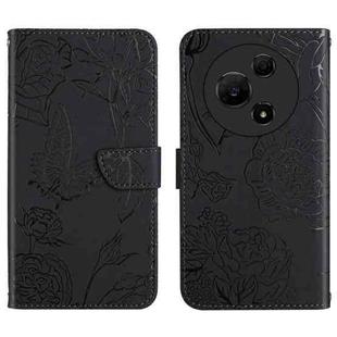 For TCL 60 SE / 605 HT03 Skin Feel Butterfly Embossed Flip Leather Phone Case(Black)