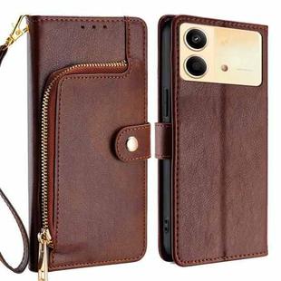 For Xiaomi Redmi Note 13R Pro 5G Zipper Bag Leather Phone Case(Brown)