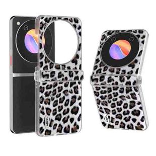 For ZTE nubia Flip ABEEL Three Parts Frosted Transparent Frame Leopard Pattern Phone Case(Silver Leopard)
