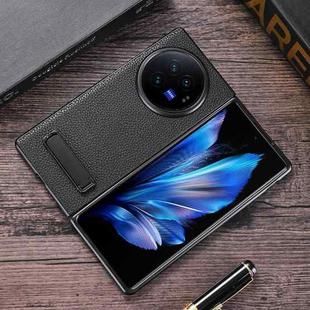 For vivo X Fold3 Pro Litchi Texture PU Phone Case with Holder(Black)