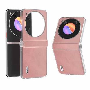 For ZTE nubia Flip ABEEL Three Parts Frosted Transparent Frame Two-color Calf Texture PU Phone Case(Pink)