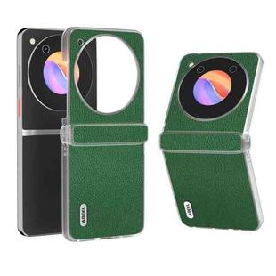 For ZTE nubia Flip ABEEL Three Parts Frosted Transparent Frame Genuine Leather Mino Phone Case(Green)