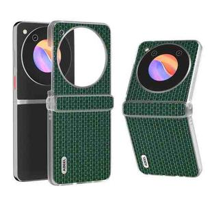 For ZTE nubia Flip ABEEL Three Parts Frosted Transparent Frame Genuine Leather Luxury Phone Case(Night Green)