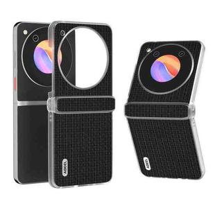 For ZTE nubia Flip ABEEL Three Parts Frosted Transparent Frame Genuine Leather Luxury Phone Case(Black)
