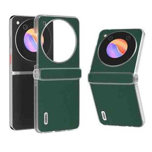 For ZTE nubia Flip ABEEL Three Parts Frosted Transparent Frame Genuine Leather Silky Phone Case(Green)