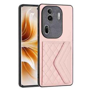 For OPPO Reno11 Pro Global Rhombic Texture Card Bag RFID Phone Case(Rose Gold)