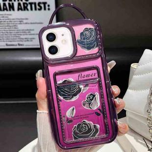 For iPhone 12 Electroplated Card Slot Laser Rose Cardboard TPU Phone Case(Purple)