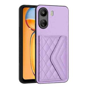 For Xiaomi Redmi 13C 4G / Poco C65 Rhombic Texture Card Bag RFID Phone Case(Light Purple)