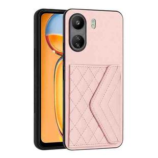 For Xiaomi Redmi 13C 4G / Poco C65 Rhombic Texture Card Bag RFID Phone Case(Rose Gold)