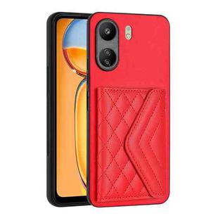 For Xiaomi Redmi 13C 4G / Poco C65 Rhombic Texture Card Bag RFID Phone Case(Red)