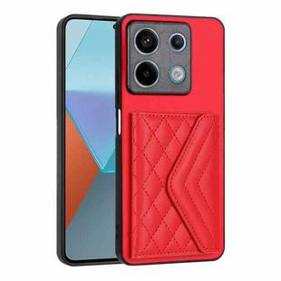 For Xiaomi Redmi Note 13 5G Global Rhombic Texture Card Bag RFID Phone Case(Red)